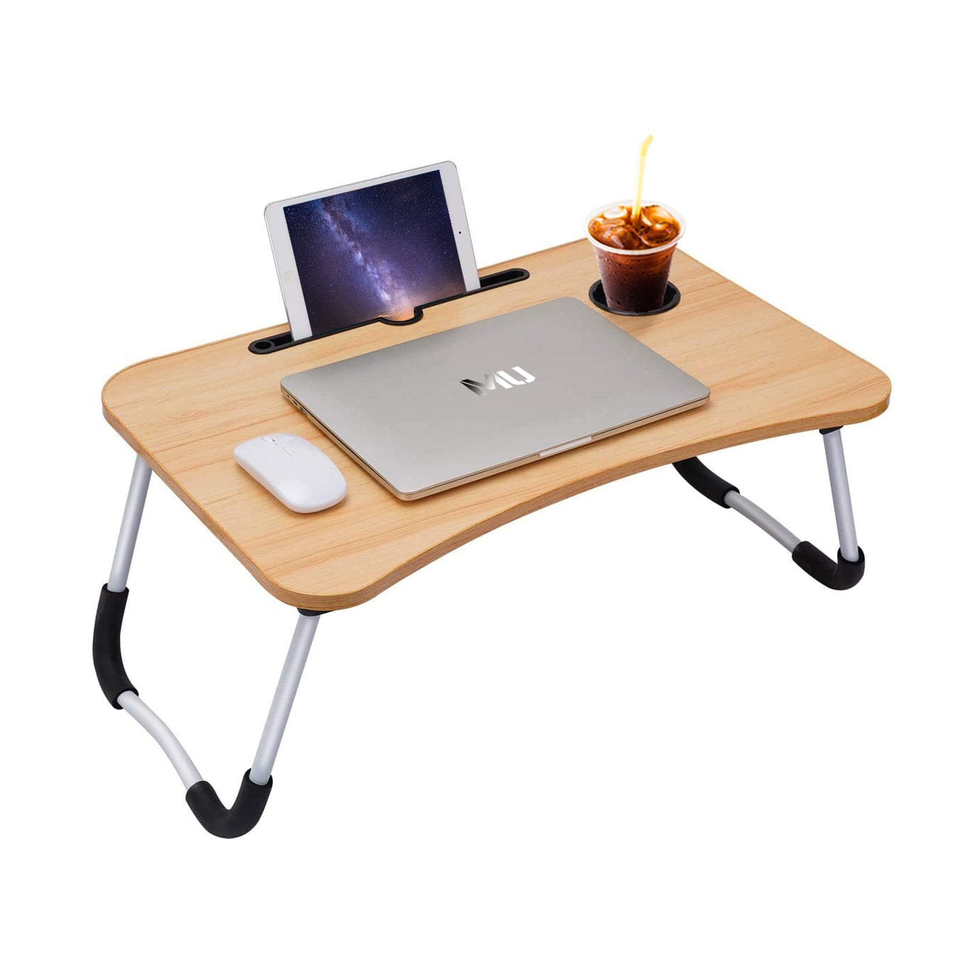 Nachttisch, klappbarer Nachttisch, Computer, Laptop, PC, Tablet, 60 x 40 x 28 cm, Weiß, Schwarz, Holzfarben