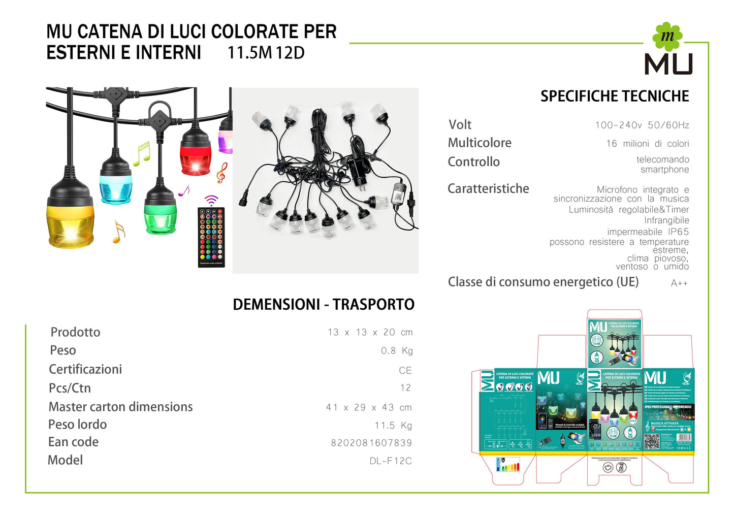 11.5M Catena Luminosa Esterno 16 Millioni Di Colori Da Scegliere Con Telecomando e APP Impermeabile e Prolungabile Fino a 2, Decorative Esterno Per Giardino Patio