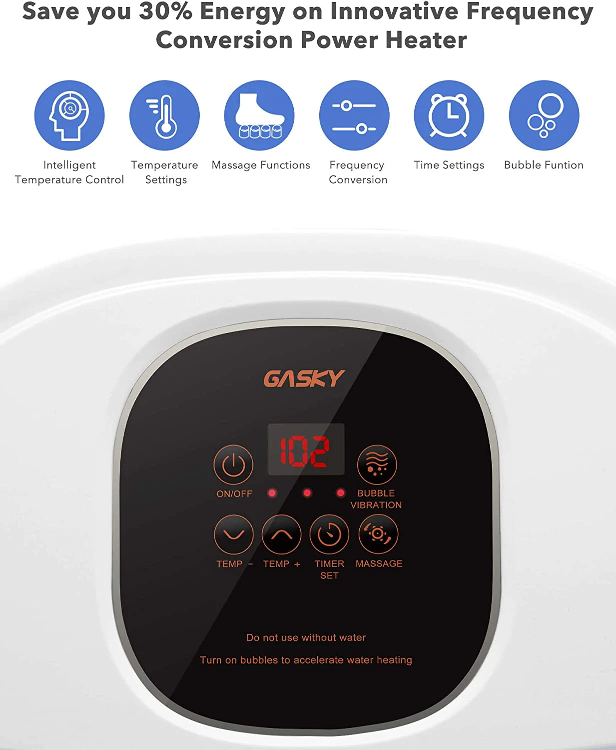 GASKY Fußbad/Massagebad 6 in 1 – Wärme, Blasen, Vibration, 6 motorisierte Shiatsu-Rollen, Frequenzumwandlung, Zeit- und Temperatureinstellungen, Fußbad für den Heimgebrauch.