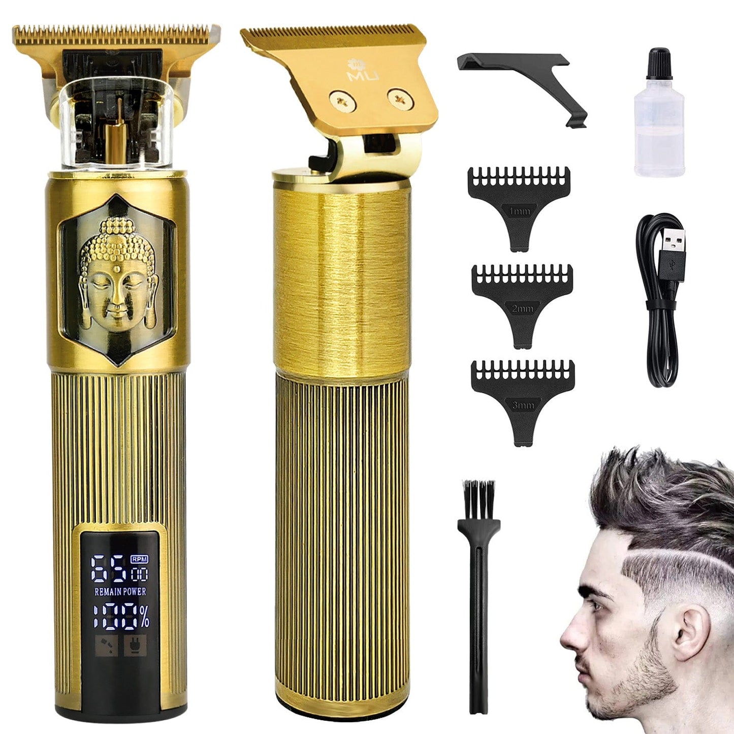 m MU Haarschneidemaschine für Männer Professional, Haarschneider für Männer, Elektrischer Haarrasierer, LCD-Display, Haarschneider, Akku-Bartschneider, 0 mm Kahlkopf-Haarschneide-Set (Bronze)