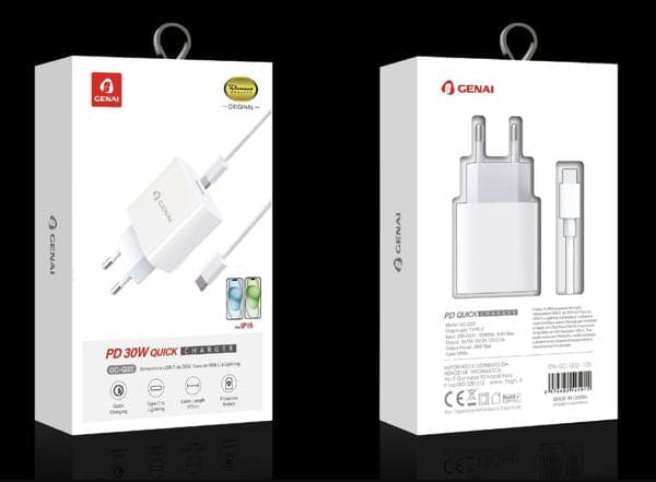 GENAI GN-GC-Q32 30W KIT CARICATORE USB-C+CAVO USB-C A LIGHTNING