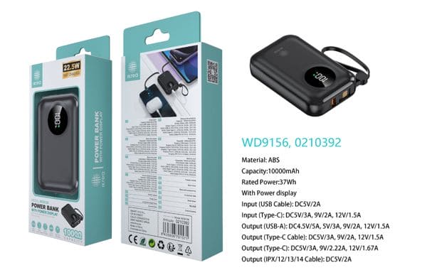 POWER BANK CON DISPLAYYACOLLADOR37WH 10000MAH