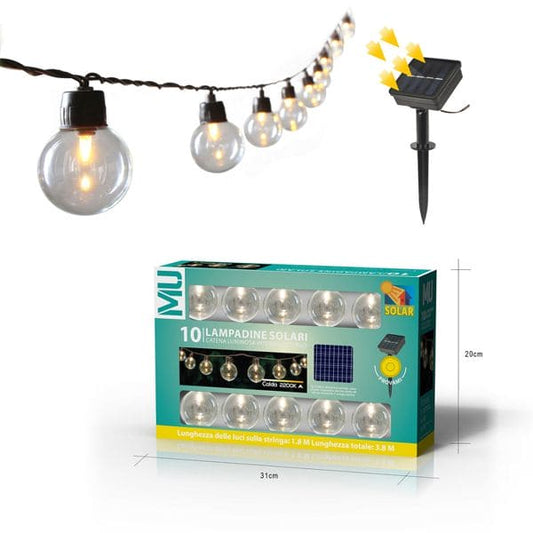 MU Catena Luminosa Esterno Solare con 10 Lampadine Incluse Luce Calda 2200K 3.8M
