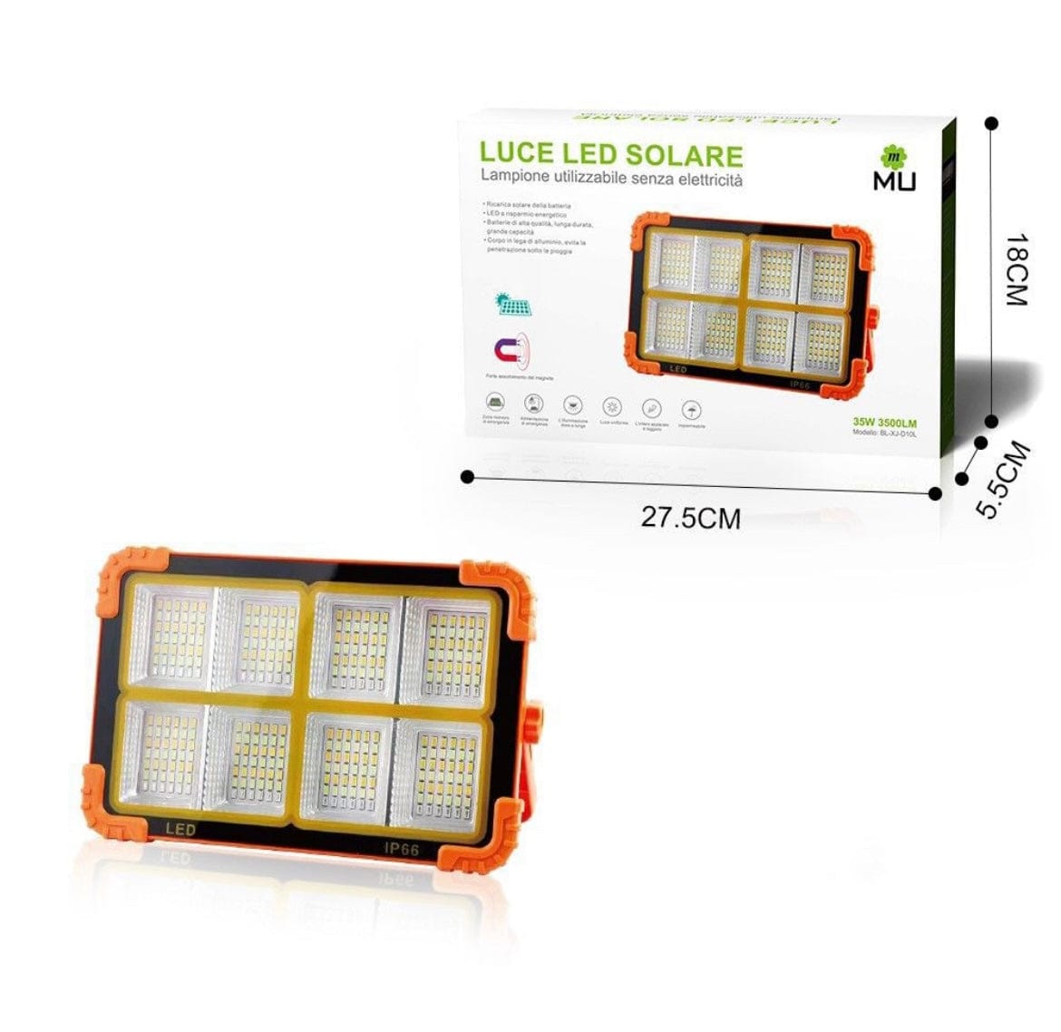 Faretto LED Portatile con Ricarica Solare e Cavo USB 15W 20W 27W 35W Impermeabile Illuminazione a Lunga Durata per Campeggio, Escursioni, Pesca, Cantieri, Black out