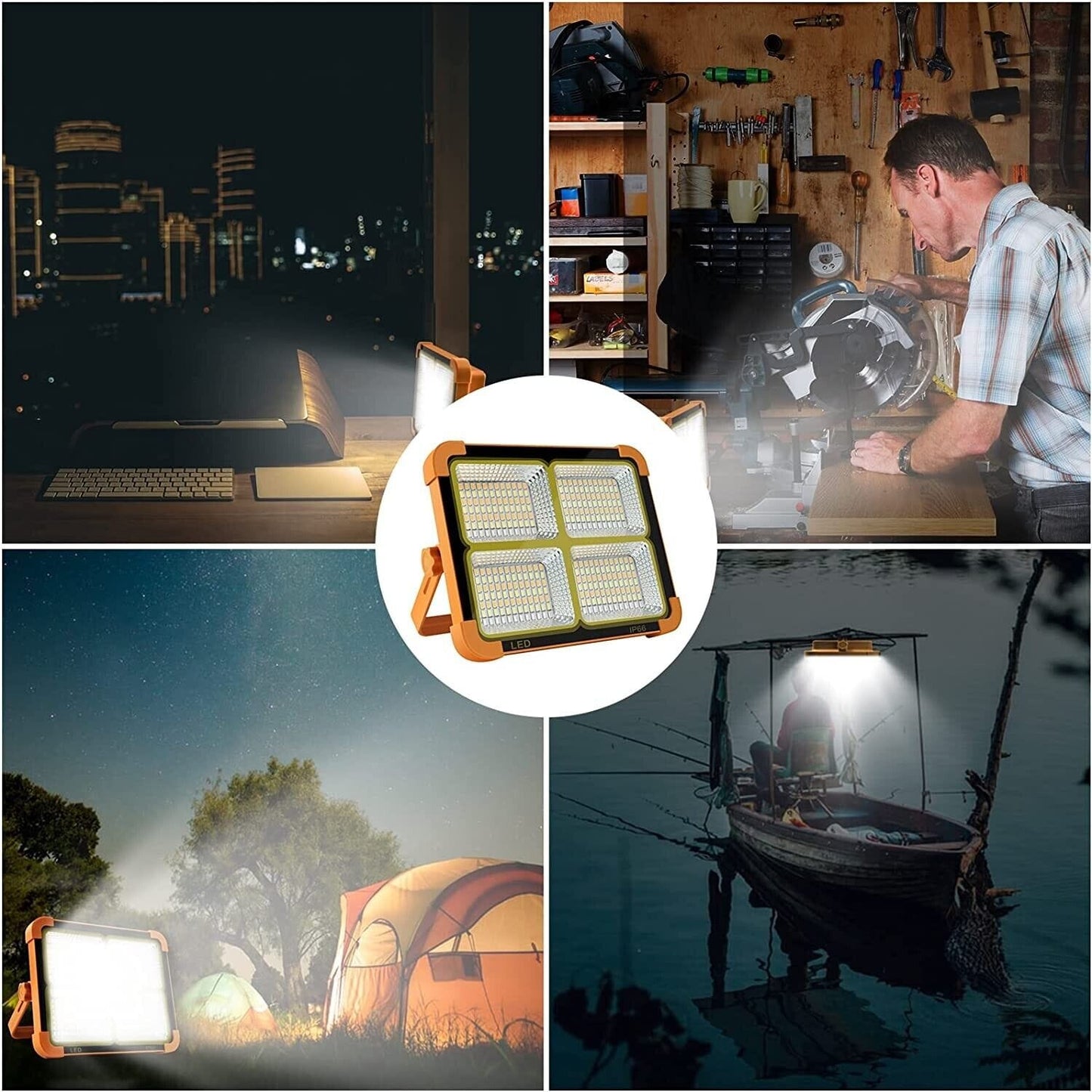 Faretto LED Portatile con Ricarica Solare e Cavo USB 15W 20W 27W 35W Impermeabile Illuminazione a Lunga Durata per Campeggio, Escursioni, Pesca, Cantieri, Black out