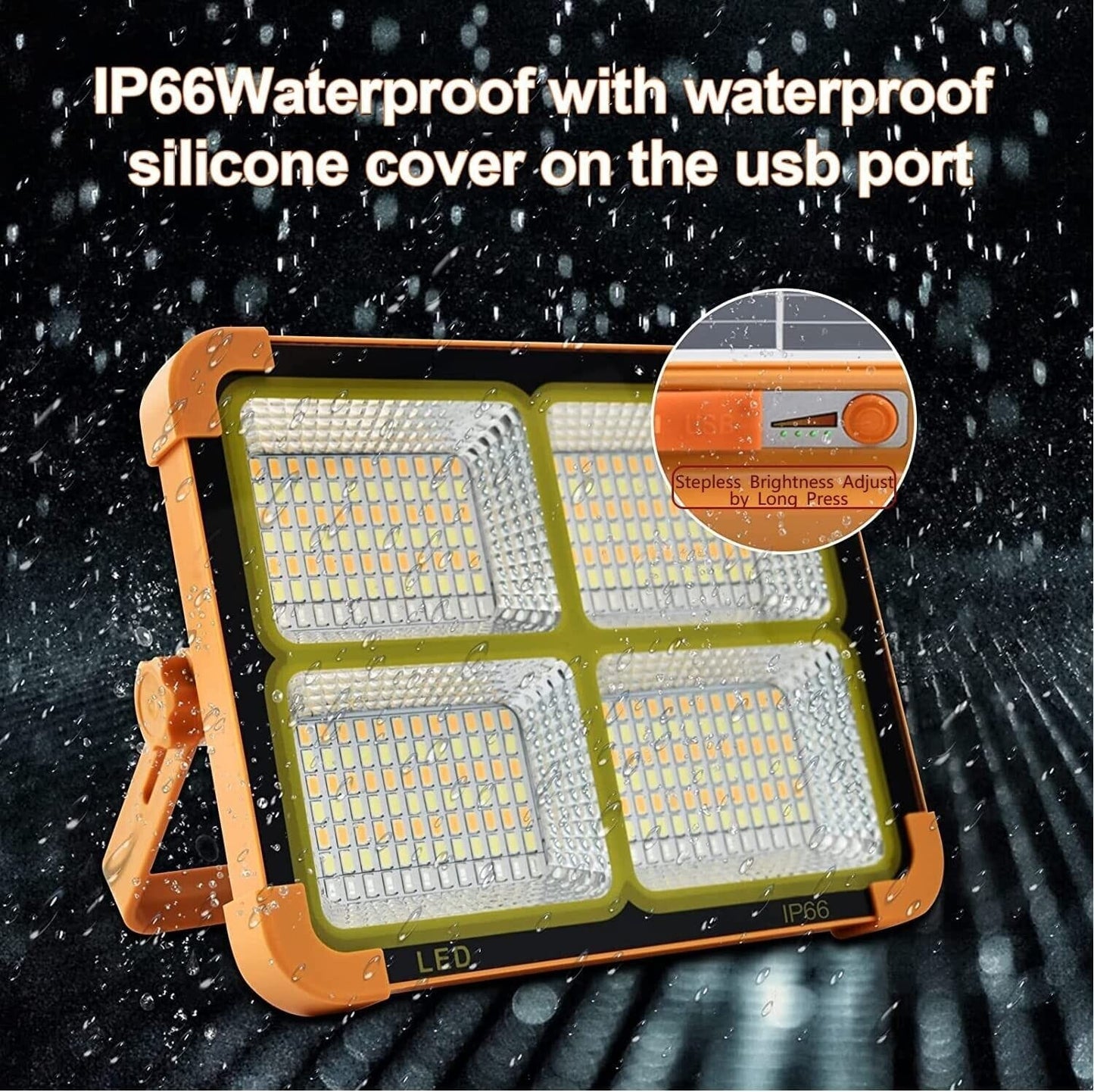 Faretto LED Portatile con Ricarica Solare e Cavo USB 15W 20W 27W 35W Impermeabile Illuminazione a Lunga Durata per Campeggio, Escursioni, Pesca, Cantieri, Black out