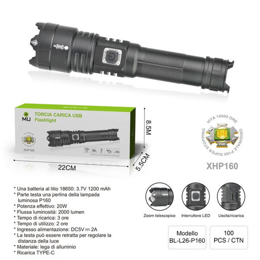 BL-L26-P160 MU TORCIA CARICA USB FLASHLIGHT