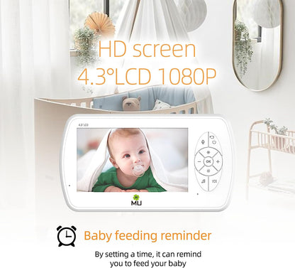 Wireless No Wifi Video and Audio Baby Monitor, 4.3'' LCD Screen, 1080p High Resolution, VOX Function, Night Vision, Temperature Monitoring, 6 Lullabies (TV-BM520-2MP)