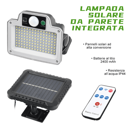 Lampada Solare 120 LED da Esterno Impermeabile con Sensore e Telecomando, 3 modalità di luce