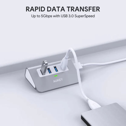Aukey CB-H5 4 Port USB 3.0 Hub Splitter Power Strip Splitter Aluminum Power Strip for Data Transfer