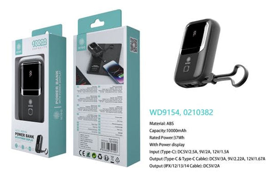 NERO POWER BANK CON DISPLAY E CORDINO 37WH 10000MAH
