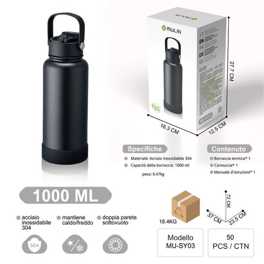 MU-SY03 NERO 1000ML DOPPIA PARETE SOTTO MANTIENE CALDE/FREDDO