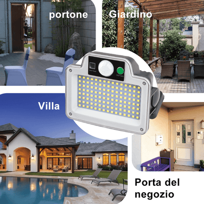 Lampada Solare 120 LED da Esterno Impermeabile con Sensore e Telecomando, 3 modalità di luce