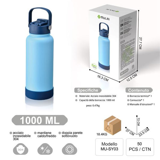 MU-SY03 BLU 1000ML DOPPIA PARETE SOTTO MANTIENE CALDE/FREDDO
