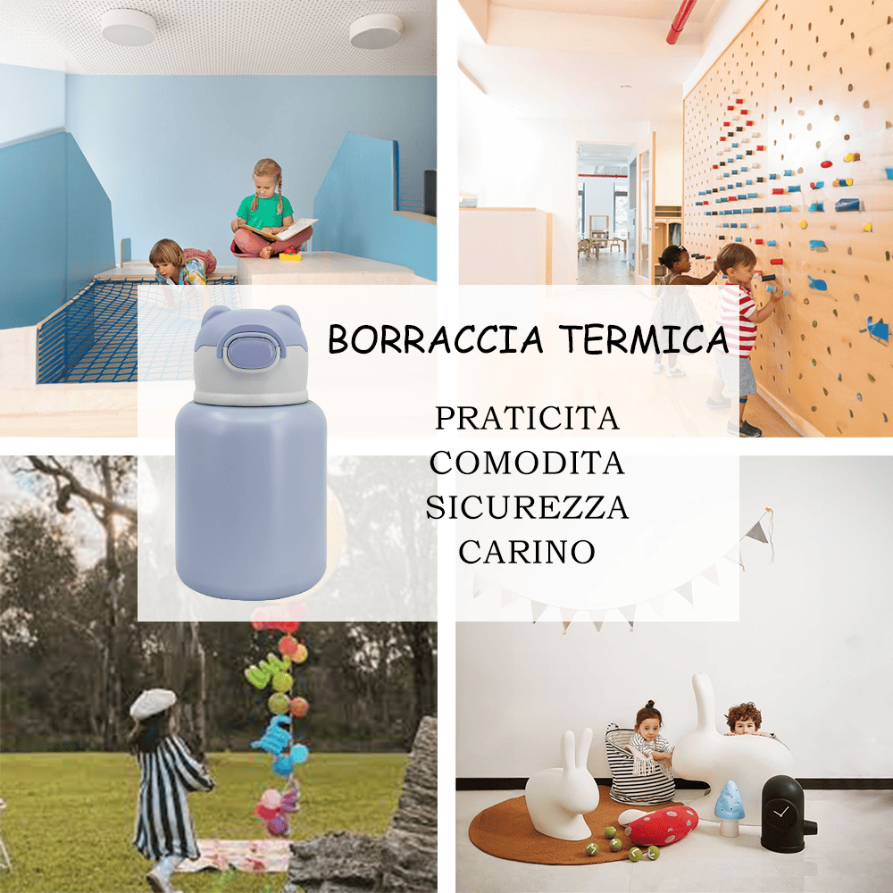 Borraccia Termica Thermos per Bambini in Acciaio Inox 500ML con Cannuccia e Tracolla