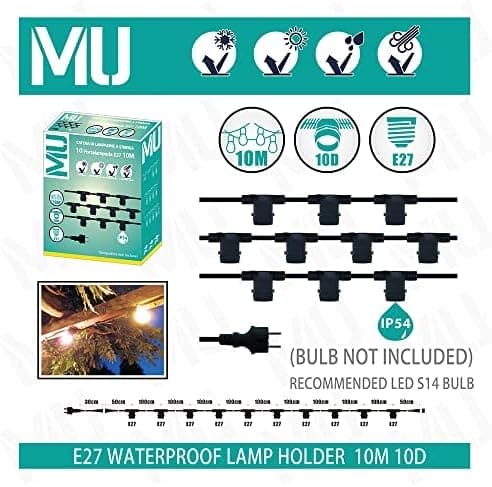 MU Catena Luminosa per Esterno Impermeabile 10 Metri (CAT10 O B/N) - Senza Lampadine *OFFERTA MULTIPACK*