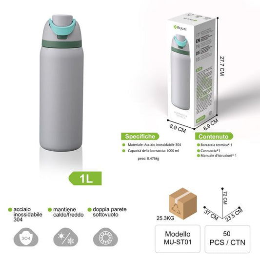 MU-ST01 GRIGIO 1L DOPPIA PARETE SOTTOVUOTO MANTIENE CALDO/FREDDO