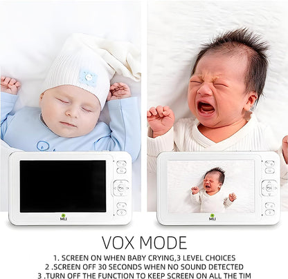 Wireless No Wifi Video and Audio Baby Monitor, 5'' LCD Screen, 1080p High Resolution, VOX Function, Night Vision, Temperature Monitoring, 6 Lullabies, 360° Rotation (TV-BM268-2MP)