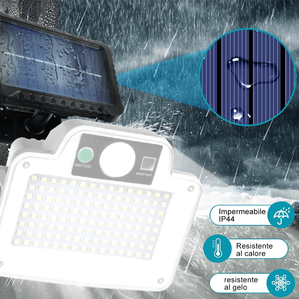 Lampada Solare 120 LED da Esterno Impermeabile con Sensore e Telecomando, 3 modalità di luce