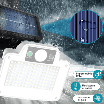 Lampada Solare 120 LED da Esterno Impermeabile con Sensore e Telecomando, 3 modalità di luce