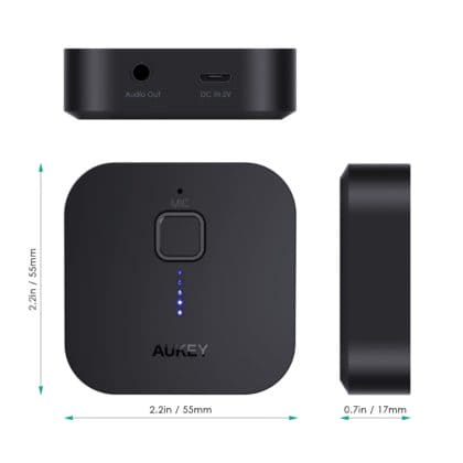 Aukey BR-C1 Bluetooth 5.0 Receiver Portable Wireless Audio Receiver for Car, Stereo, Audio Systems