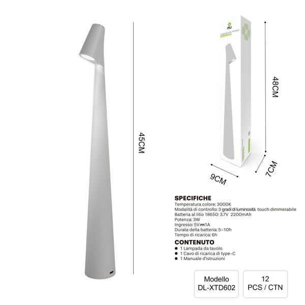 DL-XTD601 45CM LAMPADA DA TAVOLO GRIGIO
