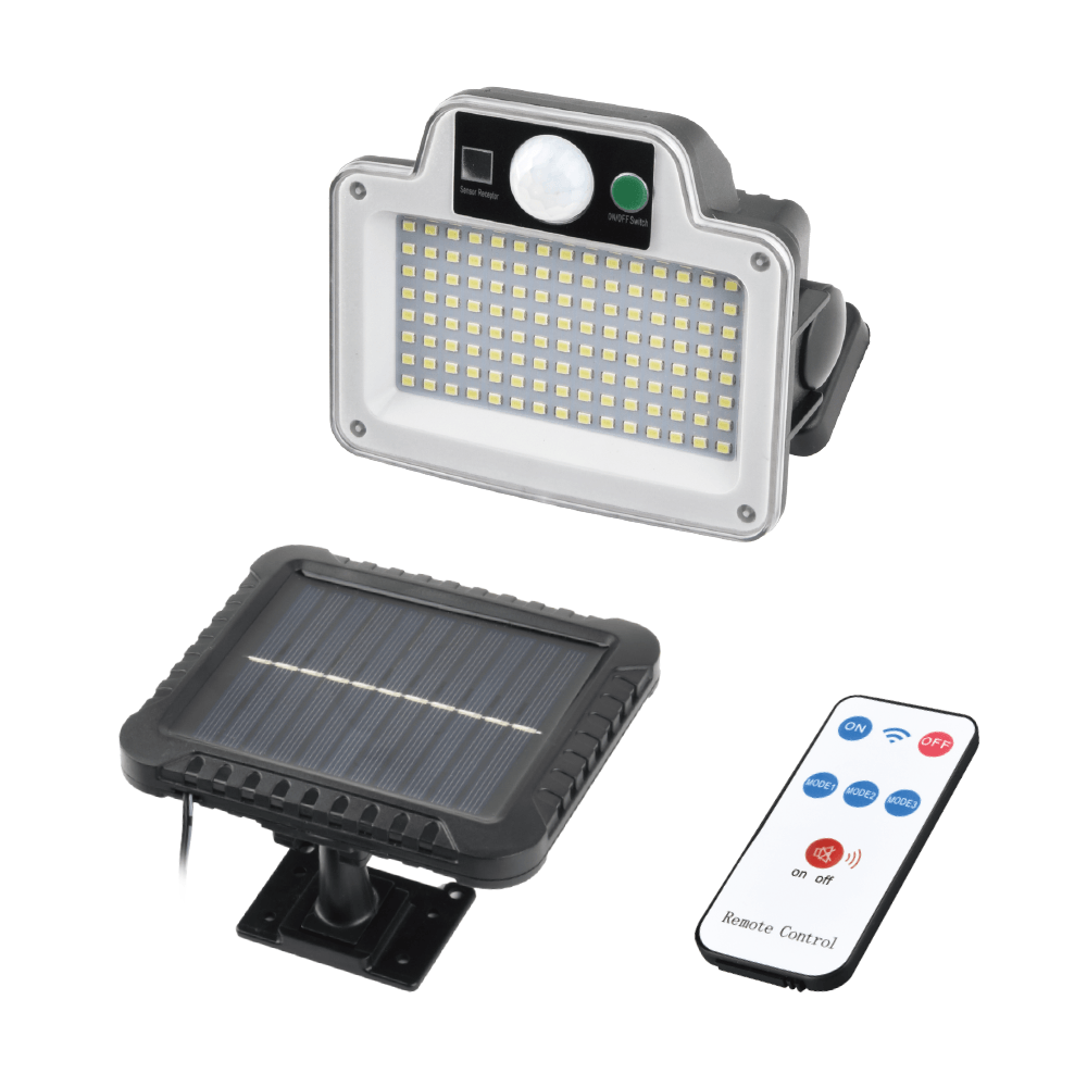 Lampada Solare 120 LED da Esterno Impermeabile con Sensore e Telecomando, 3 modalità di luce