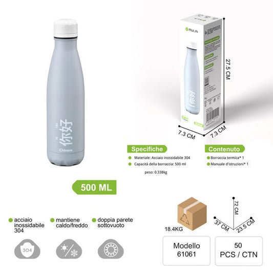 MU 61061 GRIGIO BOTTIGLIA ISOLATA SOTTOVUOTO 500ML NERO