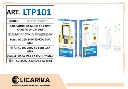 CARICATORE DA MURO PD 20W E CAVO PD DA 1M 20W