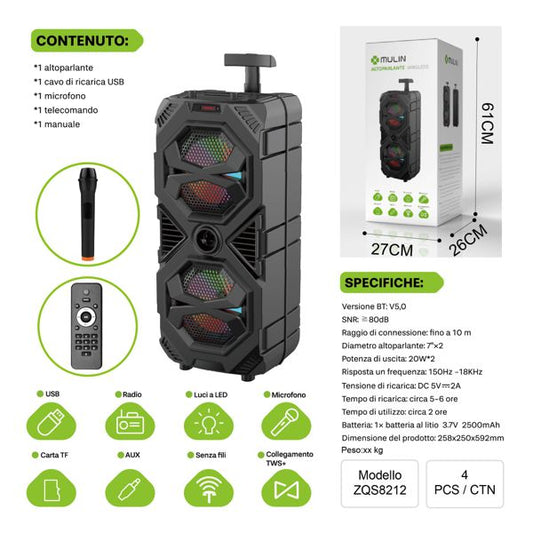 MU ZQS8212 ALTOPARLANTE WIRELESSSUPER BASS 2400mah 15w