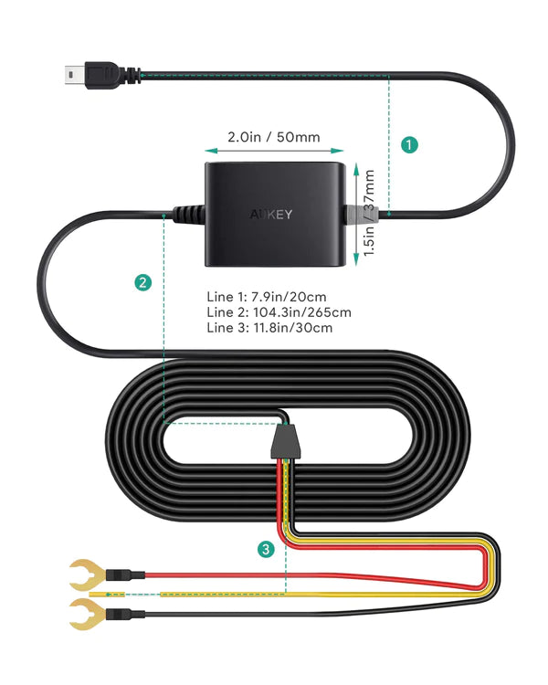 Aukey PM-YY Dash Cam Hardwire Kit, Car Charger Kit for Dash Cam 