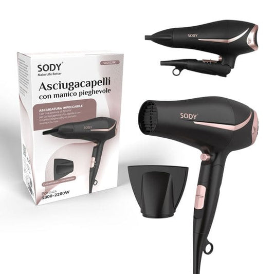ASCIUGACAPELLI CON MANICO PIEGHEVOLE 2000W