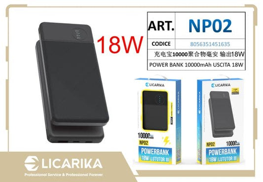 POWER BANK 10000mAh USCITA 18W NERO