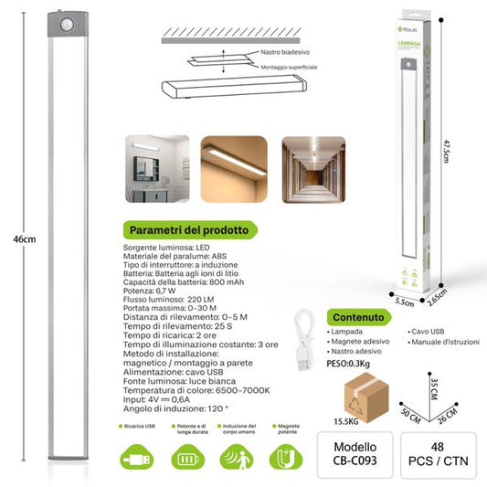CB-C093 LAMPADA CON SENSORE DI MOVIMENTO E RICARICA USB GRANDE