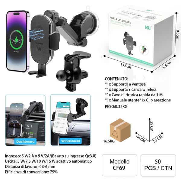 PORTA CELLULARE CARICATORE WIRELESS