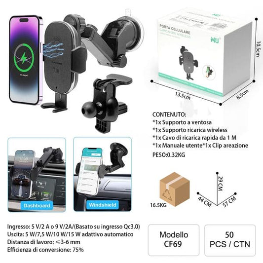 PORTA CELLULARE CARICATORE WIRELESS