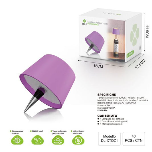 DL-XTDZ1 LAMPADA PER BOTTIGLIE RICARICABILE VIOLA