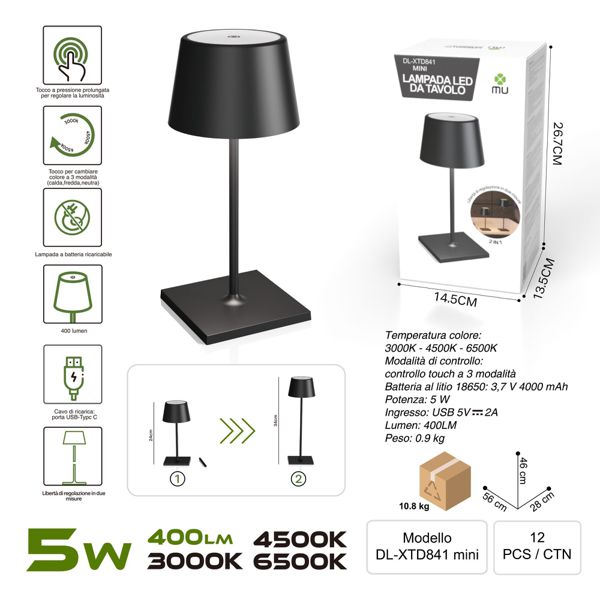DL-XTD841MINI LAMPADA LED DA TAVOLO NERO