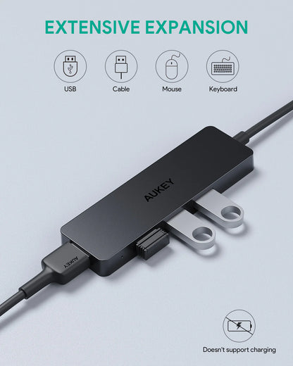 Aukey CB-H37 4-Port USB-A Hub USB Y Splitter Power Strip 1M Wire 