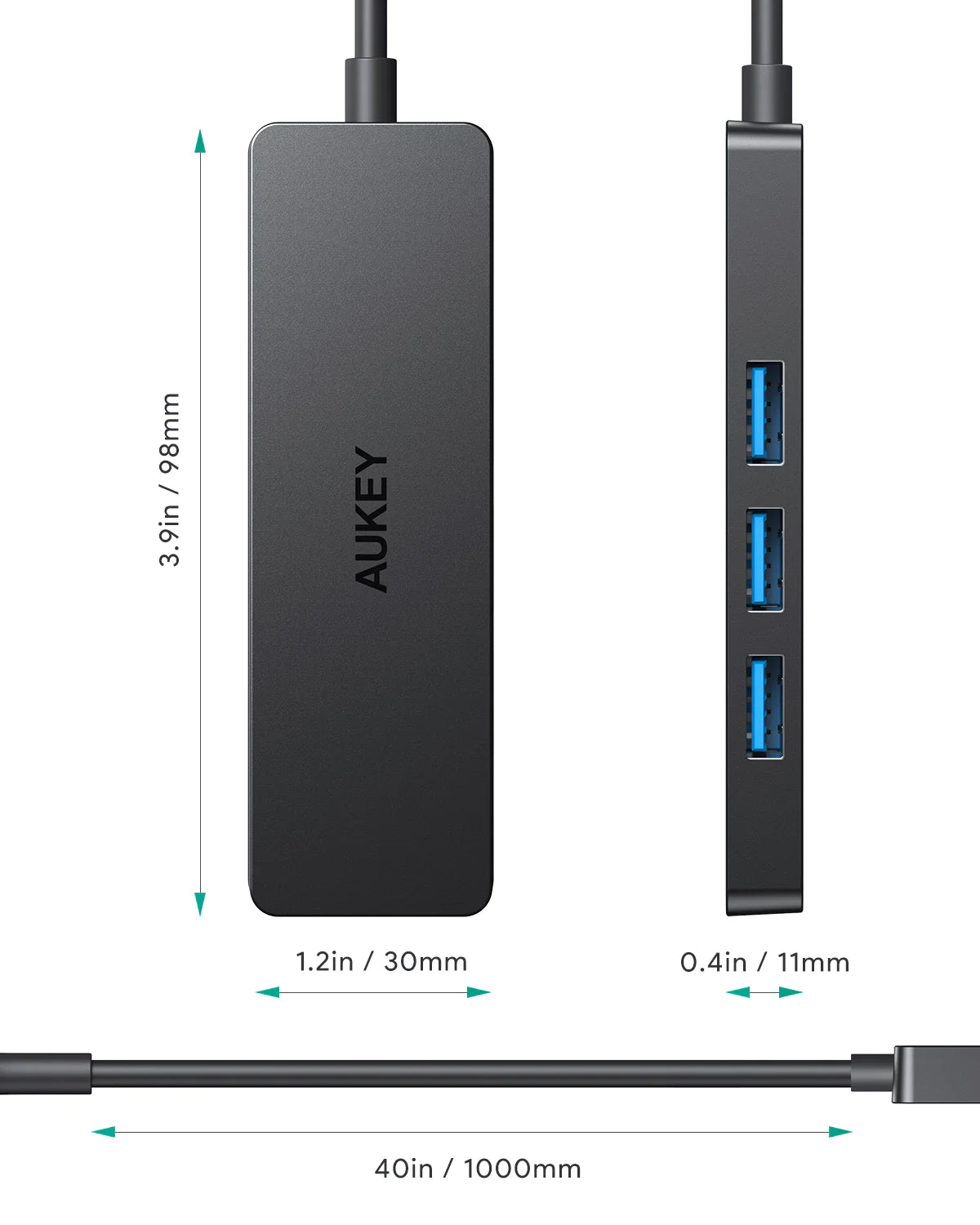Aukey CB-H37 4-Port USB-A Hub USB Y Splitter Power Strip 1M Wire 