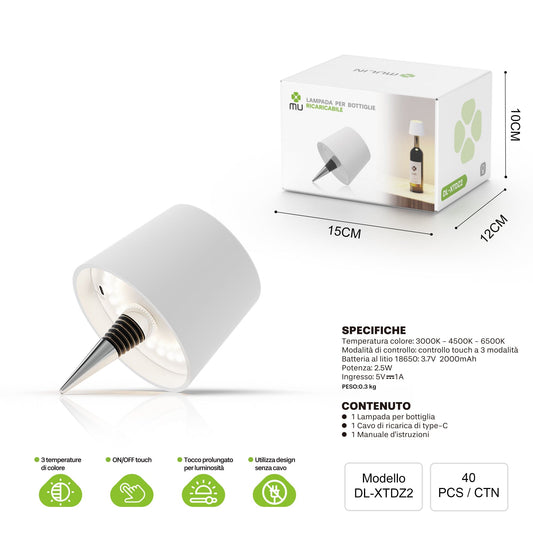 LAMPADA PER BOTTIGLIE RICARICABILE BIANCO DL-XTDZ2