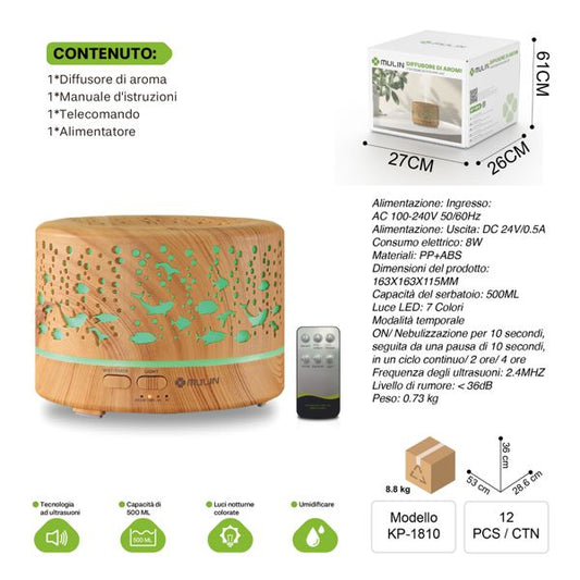 MU KP-1810 DIFFUSORE DI AROMI (7 OPZIONI DI COLORE LED)
