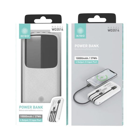 IKREA WD3514 10000mAh POWER BANK CON PANTALLA DIGITALE LED BIANCO
