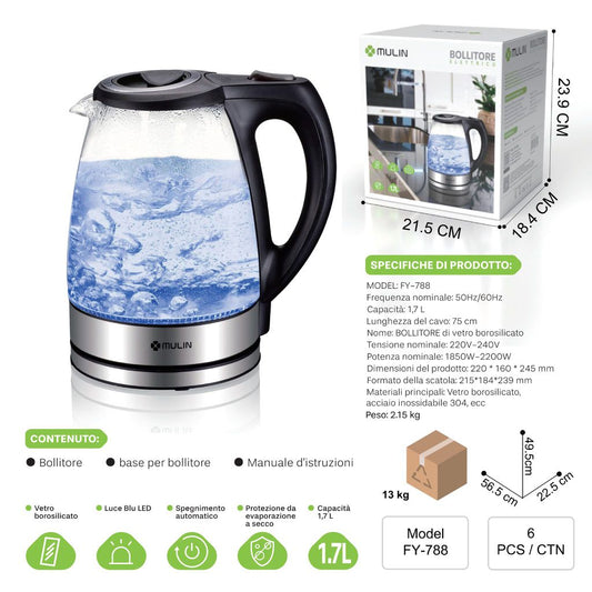 FY-788 1.7L BOLLITORE DI VETRO BOROSILICATO