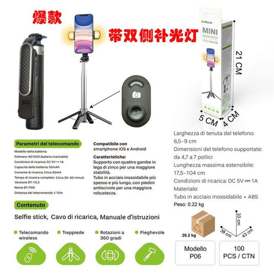 MU PO6 (17.5-104CM) MU PO6 MINI SELFIE STICK CON DOPPIA ILLUMINAZIONE
