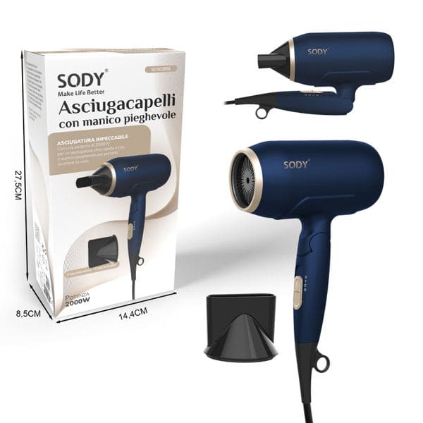 ASCIUGACAPELLI CON MANICO PIEGHEVOLE 2000W
