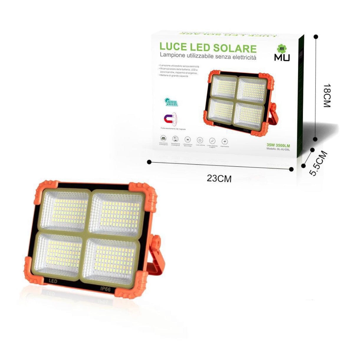 Faretto LED Portatile con Ricarica Solare e Cavo USB 15W 20W 27W 35W Impermeabile Illuminazione a Lunga Durata per Campeggio, Escursioni, Pesca, Cantieri, Black out