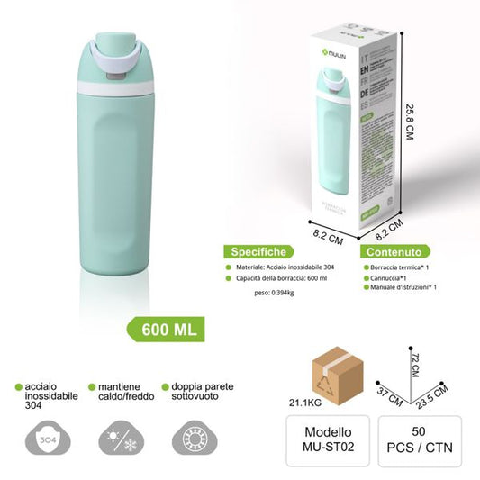 MU-ST02 600ML VERDE DOPPIA PARETE SOTTOVUOTO MANTIENE CALDO/FREDDO