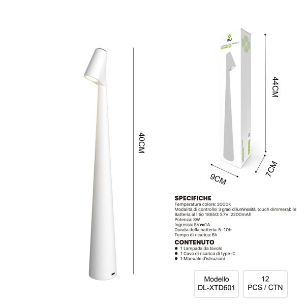 DL-XTD601 40CM LAMPADA DA TAVOLO BIANCO