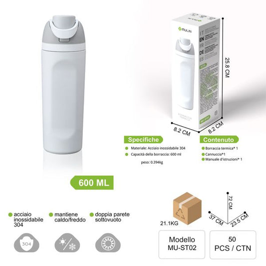 MU-ST02 600ML BIANCO DOPPIA PARETE SOTTOVUOTO MANTIENE CALDO/FREDDO